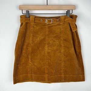 Urban Outfitters Franny Caramel Brown Corduroy Belted Mini Skirt Size M